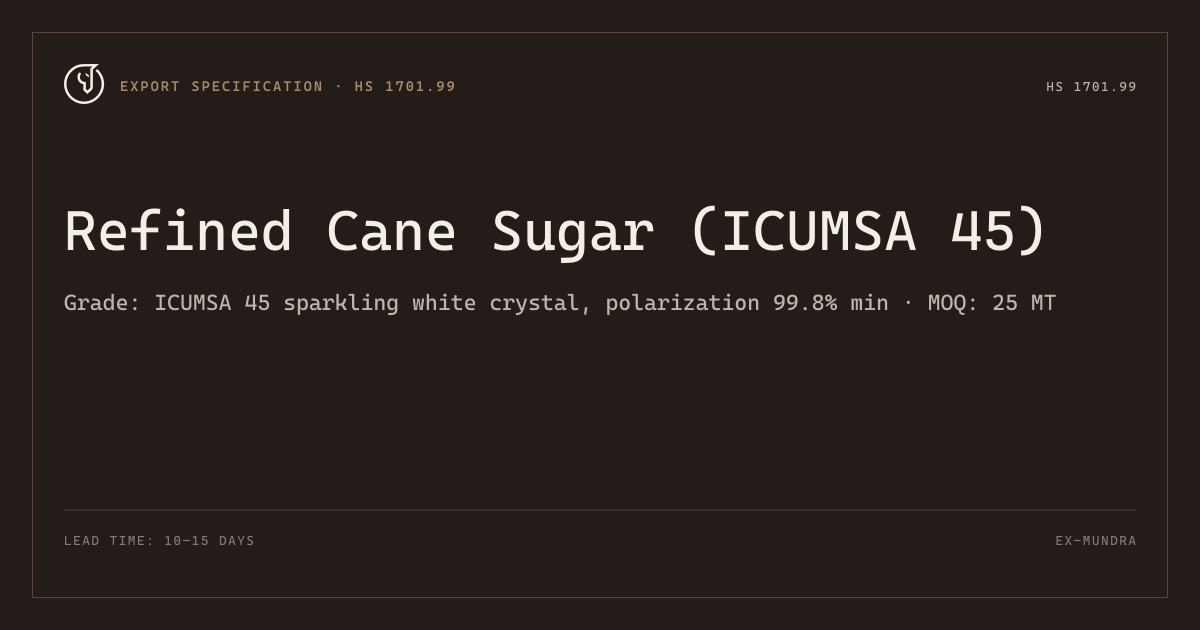Refined Cane Sugar (ICUMSA 45)